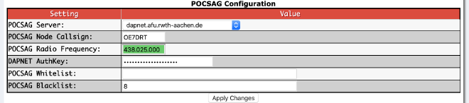 POCSAG configuration
