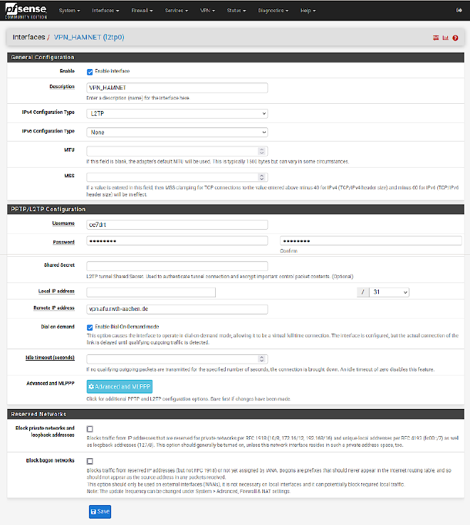 screenshot showing interface configuration