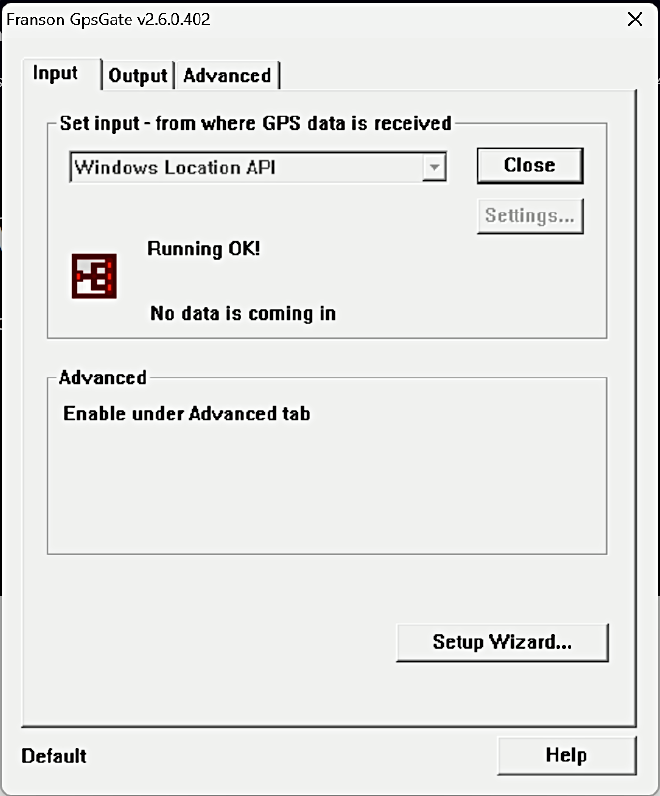 screenshot of GpsGate input settings